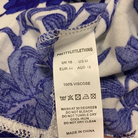 NWT PrettyLittleThing Plus Blue Porcelain Print Bardot Shift Dress Size UK16/USM - Picture 7 of 7
